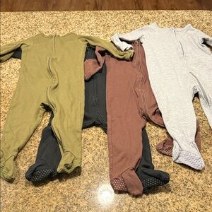 Kids Footed One Piece Pajamas - Olive, Rust, Gray - Set of 4